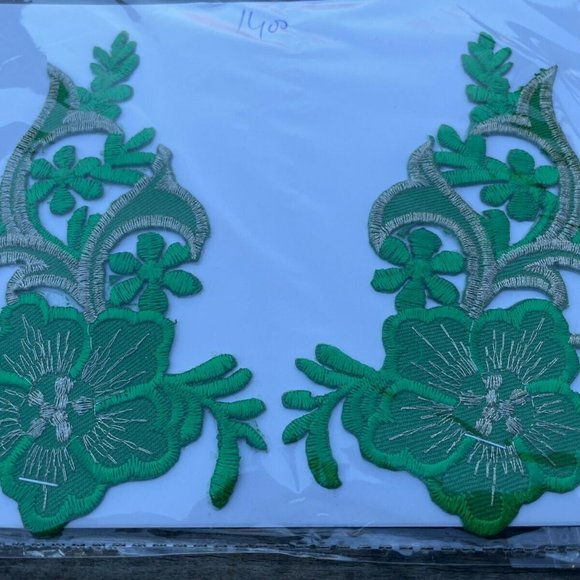 Green Embroidery Patches Craft Clothes Iron On Patches Set of 2 - Picture 7 of 9